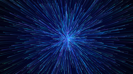 Abstract background of flying dots. Space-time illustration. Abstract data flow background. Salute or firework. 3D rendering.