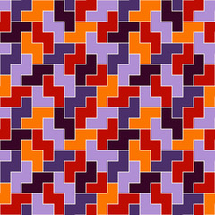 Seamless pattern in Halloween traditional colors with simple geometric ornament. Repeated puzzle mosaic background.