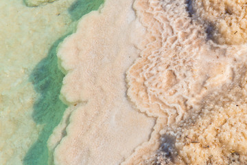 Salt deposits crystals on the Dead Sea