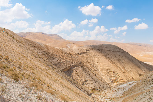 Dry desert mountain landscape with no trees in Palestine