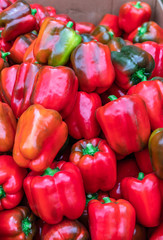 Ripe red pepper for background texture, close-up, top view, copy space for text