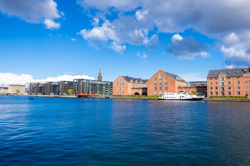 Modern and medieval waterfront buildings in Copenhagen