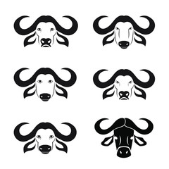 Bull head logo. Icon black and white. Six heads.