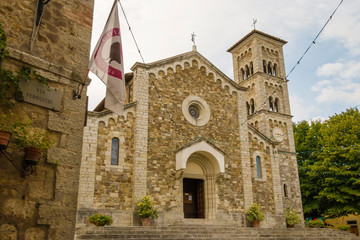 Castellina in Chianti, Italy - September 19, 2018: Medieval church of Saint Saviour in Castellina in Chianti, a typical comune in the province of Siena, in the Italian region Tuscany.