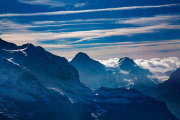 Fototapeta na wymiar Three famous Swiss mountain peaks, Eiger, Mönch and Jungfrau