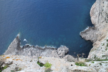 Cliff of viewpoint to Cap Formentor, West Coast, Mallorca, Spain
