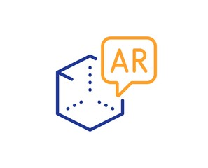VR simulation sign. Augmented reality line icon. 3d cube symbol. Colorful outline concept. Blue and orange thin line augmented reality icon. Vector