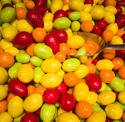 Delicious brightly colored sweets, toffees, chocolates and sweets from candyshop.