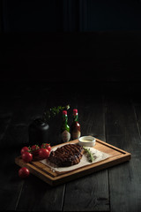 Glass of cold beer with appetizer. catering menu