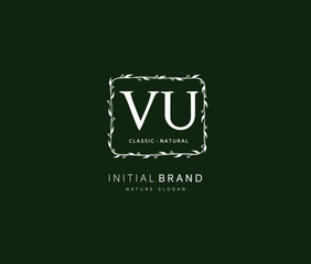 V U VU Beauty vector initial logo, handwriting logo of initial signature, wedding, fashion, jewerly, boutique, floral and botanical with creative template for any company or business.