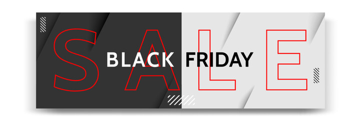 Black Friday sale banner. Minimal modern geometric shape background  in black and white color
