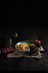 Meatloaf with potatoes straws . catering menu