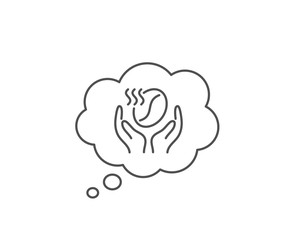 Coffee line icon. Chat bubble design. Hold roasted bean sign. Love caffeine symbol. Outline concept. Thin line coffee icon. Vector