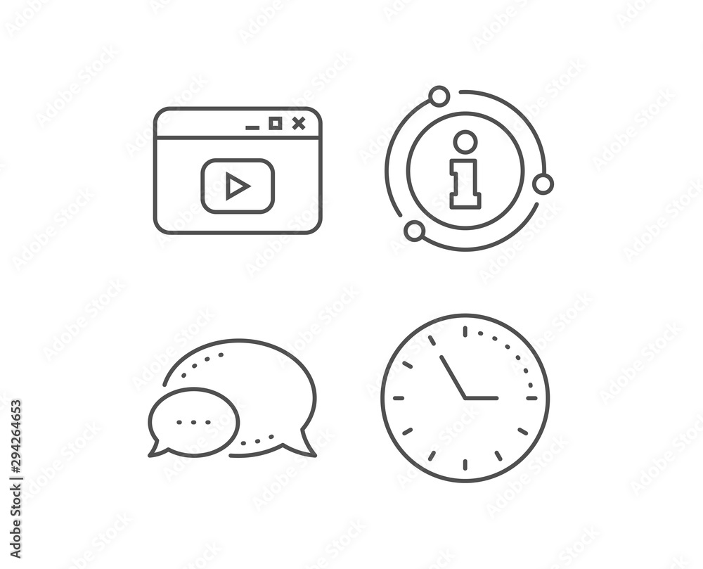 Poster browser window line icon. chat bubble, info sign elements. video content sign. internet page symbol.