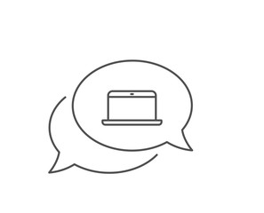 Laptop computer icon. Chat bubble design. Notebook sign. Portable personal computer symbol. Outline concept. Thin line laptop icon. Vector