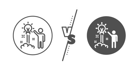 Human launch startup sign. Versus concept. Creative idea line icon. Inspiration symbol. Line vs classic creative idea icon. Vector
