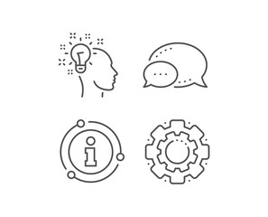 Idea line icon. Chat bubble, info sign elements. Human head with light bulb sign. Inspiration symbol. Linear idea outline icon. Information bubble. Vector