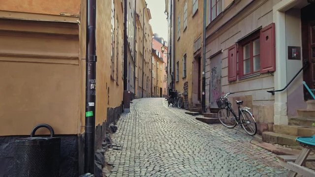 Narrow cozy street in Old Town (Gamla Stan) of Stockholm, Sweden