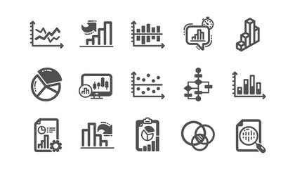 Charts and graphs icons. Infochart, Block diagram and Algorithm. Presentation classic icon set Quality set. Vector