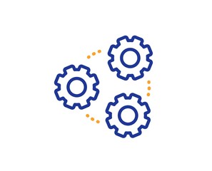 Teamwork cogwheel sign. Gears line icon. Working process symbol. Colorful outline concept. Blue and orange thin line gears icon. Vector