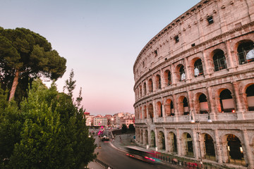 Sunrise view of Colosseum in Rome, Italy. Rome architecture and landmark.