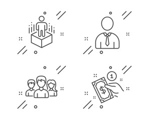 Teamwork, Human and Augmented reality line icons set. Payment method sign. Group of users, Person profile, Virtual reality. Give money. People set. Line teamwork outline icon. Vector