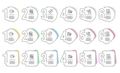 Person talk, Seo file and Sale ticket line icons set. Infographic timeline. Cogwheel timer, Swipe up and Business growth signs. Communication message, Search document, Discount coupon. Vector