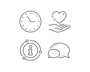 Hold heart line icon. Chat bubble, info sign elements. Care love emotion sign. Valentine day symbol. Linear hold heart outline icon. Information bubble. Vector