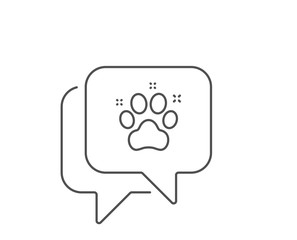 Pet friendly line icon. Chat bubble design. Dog paw sign. Hotel service symbol. Outline concept. Thin line pet friendly icon. Vector
