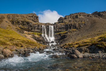 Fototapeta na wymiar Bergarfoss waterfall in Berga River in Hornafjordur Iceland
