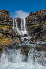 Bergarfoss waterfall in Berga River in Hornafjordur Iceland