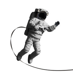 astronaut performing a space walk, isolated on white background  © dottedyeti