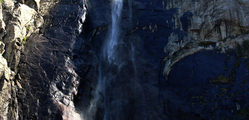 Close up of Bridalveil Fall in the fall with less water flowing over the top