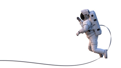 astronaut performing space walk, isolated on white background