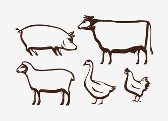 Farm animals set. Farming, husbandry vector illustration