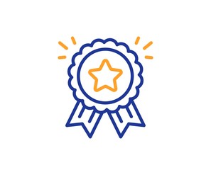 Bonus points. Loyalty award line icon. Discount program symbol. Colorful outline concept. Blue and orange thin line loyalty award icon. Vector