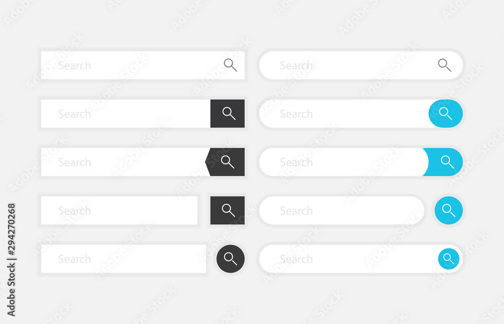 Aufkleber search bar vector element design, set of ten search boxes ui template on white background.