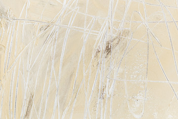 Canvas texture close up. Shabby and scratched background in in beige color. Empty background