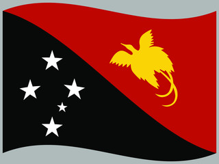 Papua New Guinea Waving national flag, isolated on background. original colors and proportion. Vector illustration symbol and element, for travel and business from countries set