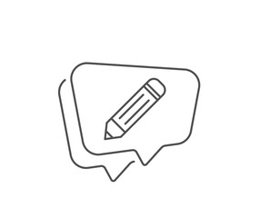 Pencil line icon. Chat bubble design. Edit sign. Drawing or Writing equipment symbol. Outline concept. Thin line pencil icon. Vector