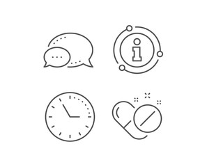 Medical pills line icon. Chat bubble, info sign elements. Medicine drugs sign. Tablets symbol. Linear medical pills outline icon. Information bubble. Vector