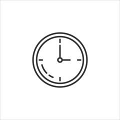 Gray line icon of clock on white background. Vector illustration.