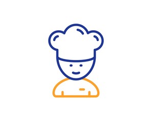 Sous-chef sign. Cooking chef line icon. Food preparation symbol. Colorful outline concept. Blue and orange thin line cooking chef icon. Vector