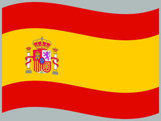 Spain Waving national flag, isolated on background. original colors and proportion. Vector illustration symbol and element, for travel and business from countries set