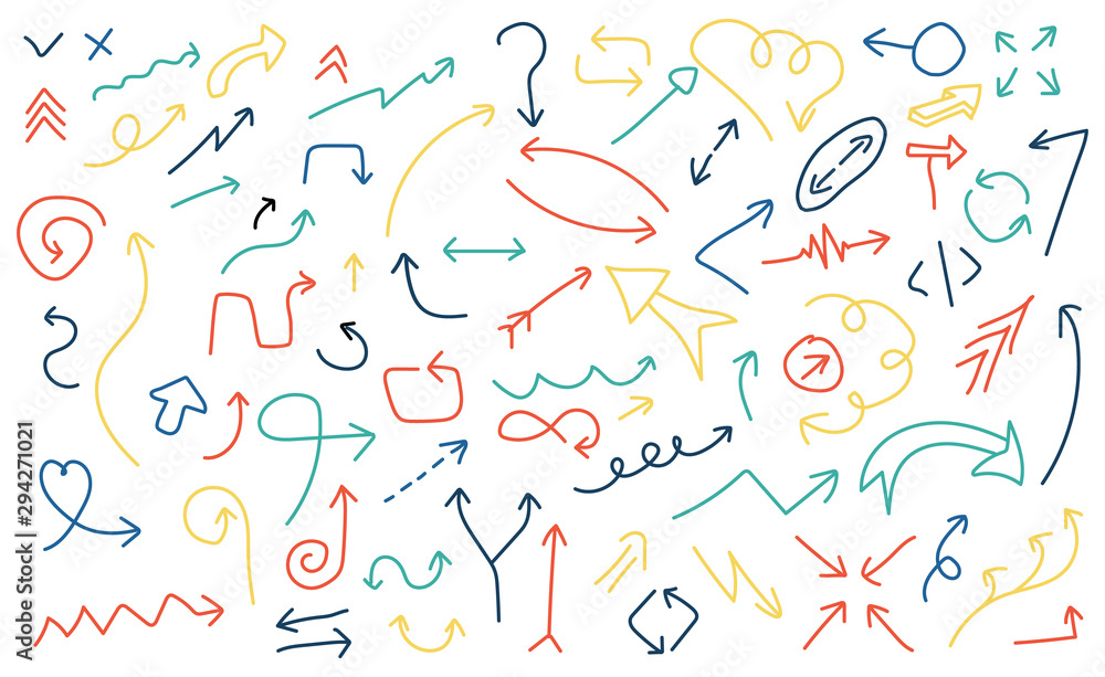 Poster colored random line arrows set. collection of web signs black arrows. vector illustration on white b
