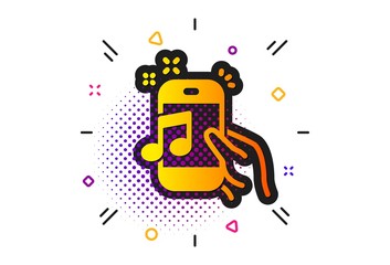 Mobile radio sign. Halftone circles pattern. Music in phone icon. Musical device symbol. Classic flat music phone icon. Vector