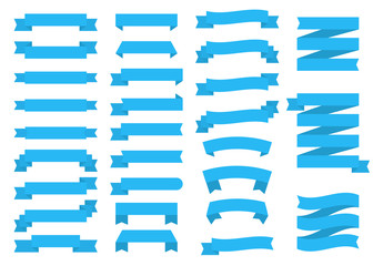 Set of blue ribbons on white background. Vector Illustration.