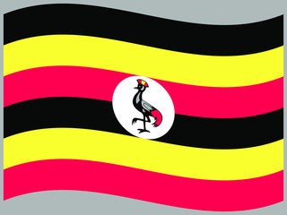 Uganda Waving national flag, isolated on background. original colors and proportion. Vector illustration symbol and element, for travel and business from countries set