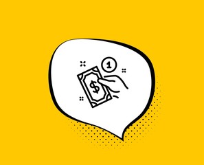 Payment method line icon. Comic speech bubble. Give cash money sign. Yellow background with chat bubble. Payment method icon. Colorful banner. Vector