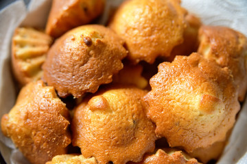 Freshly baked homemade muffins. Selective focus.